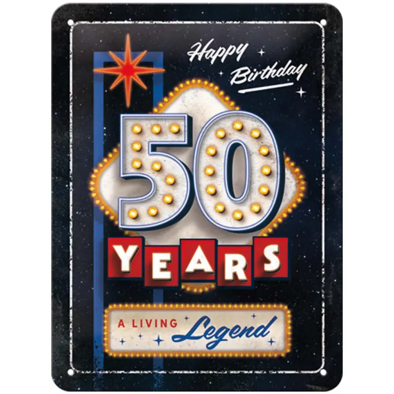 Beställ nu Plåtskylt 50 years A living legend 15x20 cm
