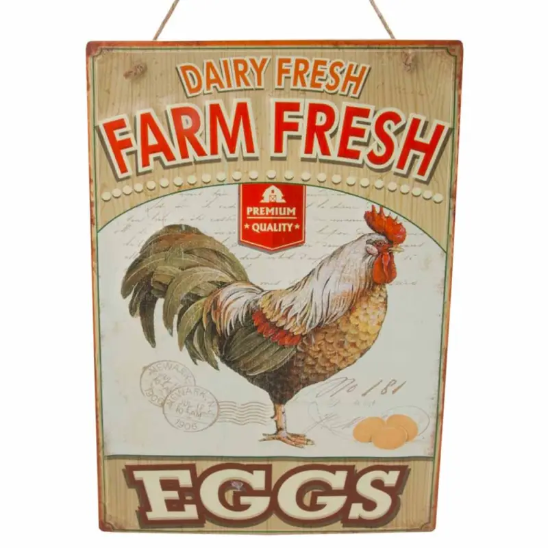 Plåtskylt Farm Fresh EGGS med hänge 28x40cm Kundfavorit