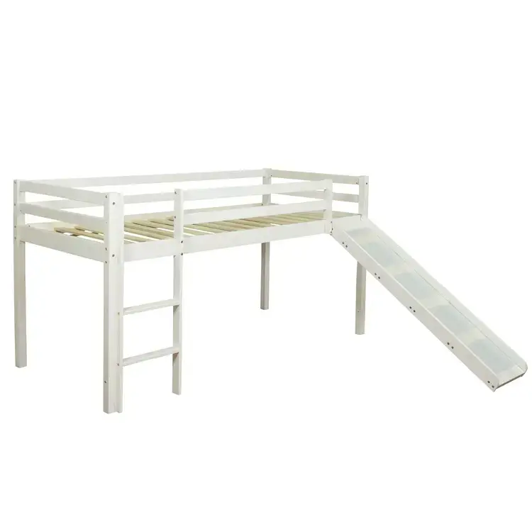Vit loftsäng med rutschkana 90×200 cm Sänkt pris