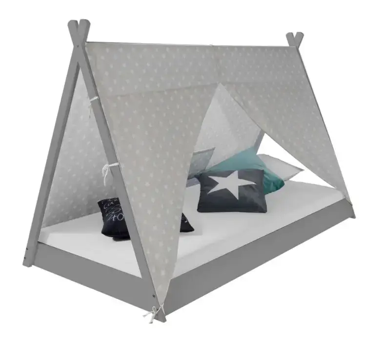 Populärt val Grå hussäng tipi med gardin 90×200
