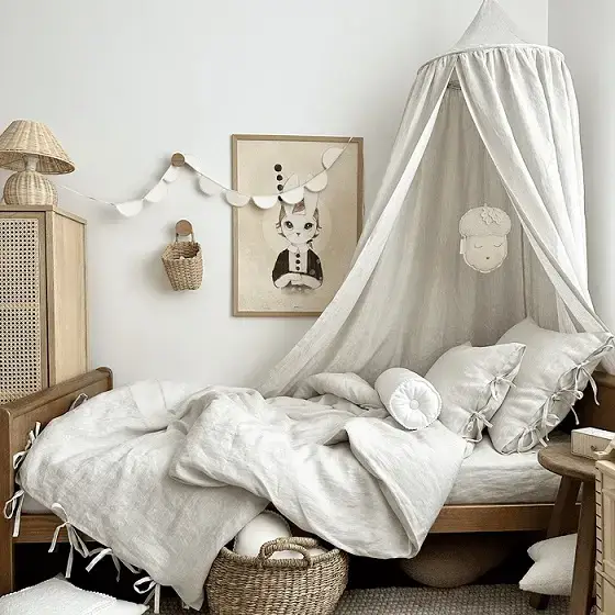 Beige stripes premium sänghimmel i linne, Cotton&Sweets Fynd