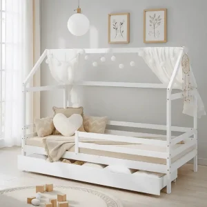 Rabatter Vit Montessori hussäng 90×200 cm med förvaringslåda