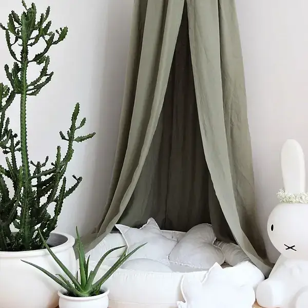 Begränsat erbjudande Stor olivgrön maxi sänghimmel i linne, Cotton & Sweets