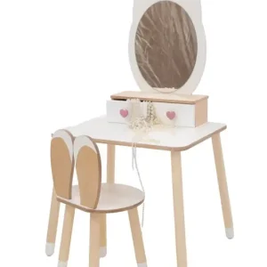 Sminkbord krona med kaninstol, vit/natur Extra rabatt