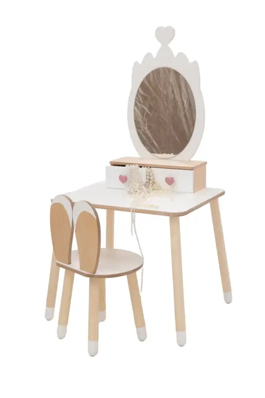 Sminkbord krona med kaninstol, vit/natur Extra rabatt