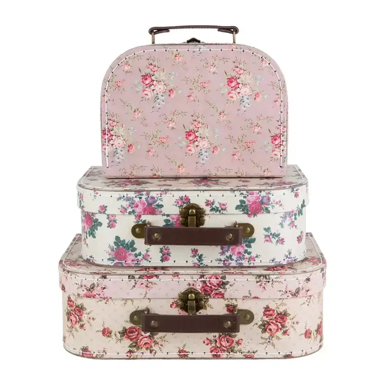 Endast denna vecka Sass & Belle, förvaringslådor koffert vintage rose, 3-pack