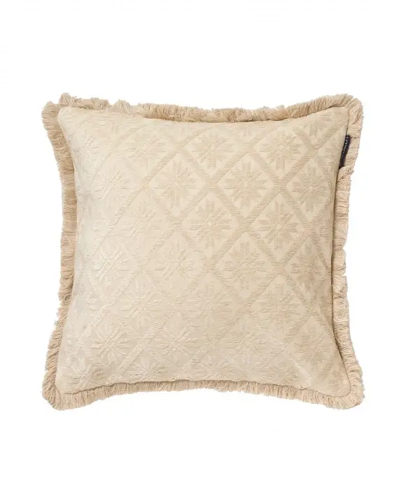 Utförsäljning Jacquard kuddfodral med fransar - light beige
