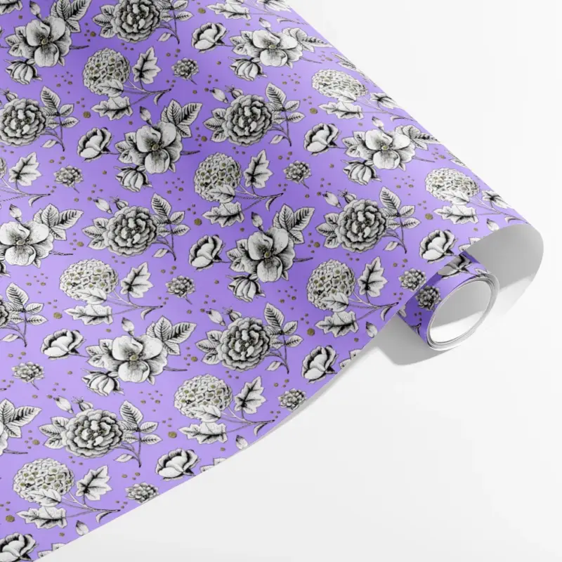 Presentpapper med blommor – lila kraftpapper 70×200 cm Köp online