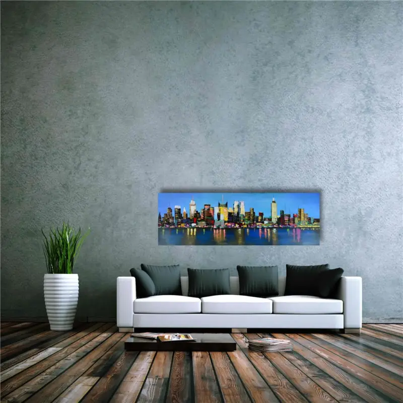 Erbjudande Tavla 148x48cm Blå Stad