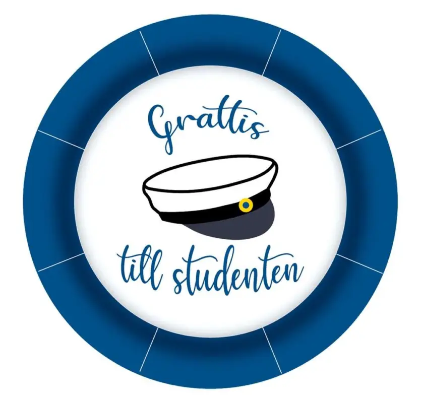 Papperstallrik Studentmössa 8st 18cm Fynd