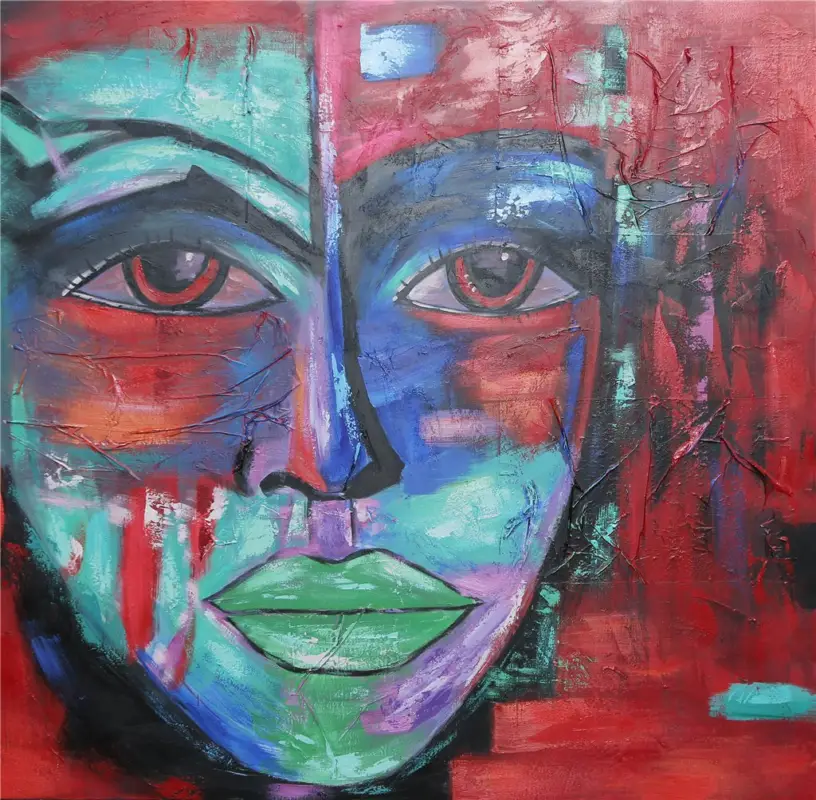 Tavla 150x150cm Rött Ansikte risnedsättning