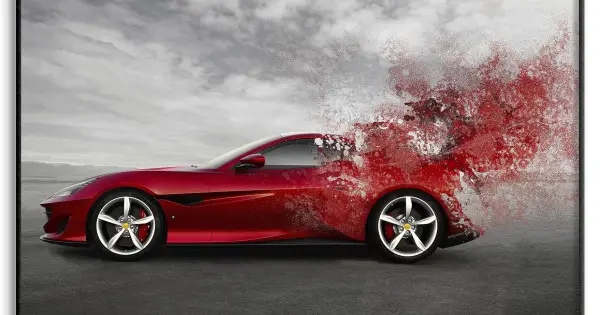 risnedsättning Röd Ferrari med Svartvit Omgivning - Plansch
