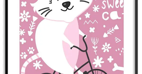 Fynd Glad katt som cyklar - Poster för barnrum