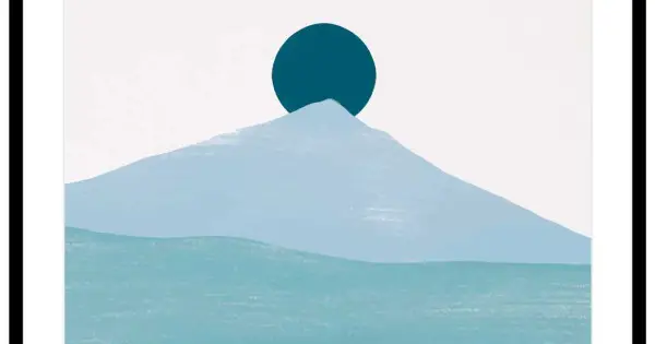 Teal mountains #3 - Grafisk turkos affisch Extra rabatt