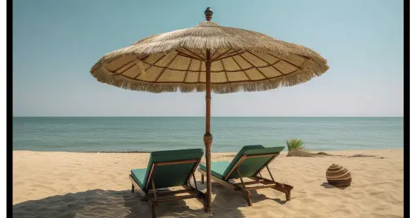 Beställ idag Solstolar & parasoll på beachen - Exotisk poster
