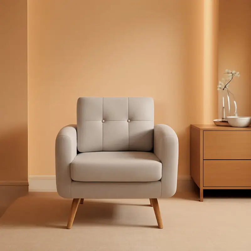 Beige Mid Century Accent Chair with Tufted Upholstery Rabatter