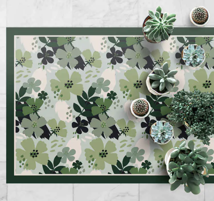 Nyhet Blommigt mönstrat grönt Vinylmatta blommor och växter