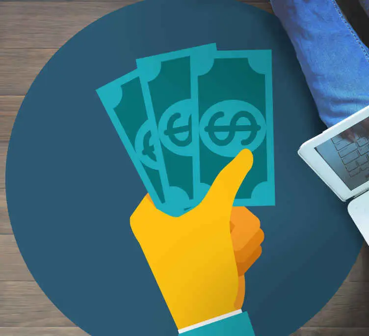 Kampanj Tecknad hand med pengar hemma kontor vinyl matta