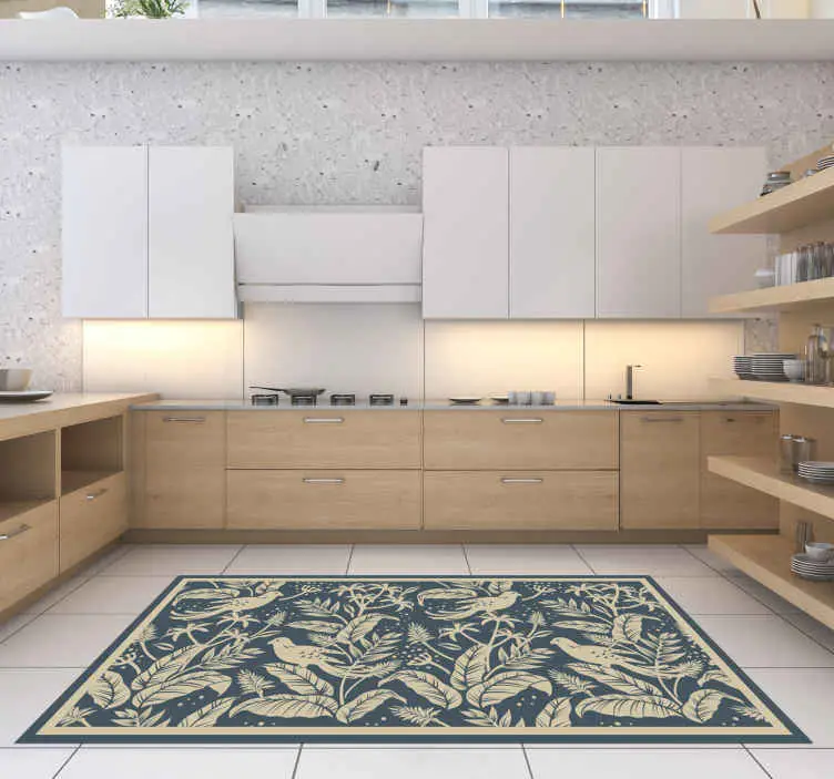 Blå och gyllene designblommamatta Erbjudande