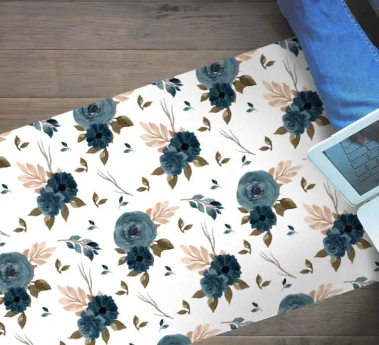 Blå eleganta rosor Vinylmatta blommor och växter Reapris
