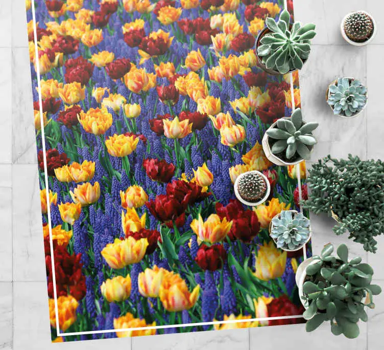 Endast idag Tulpanträdgårdsdesign Vinylmatta blommor och växter