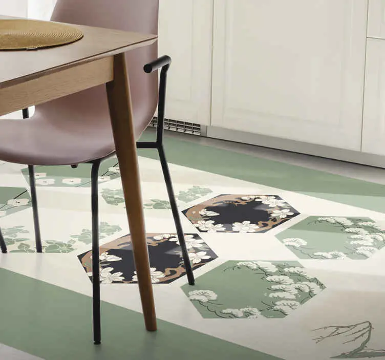 Nyhet Blommiga hexagoner Vinylmatta blommor och växter