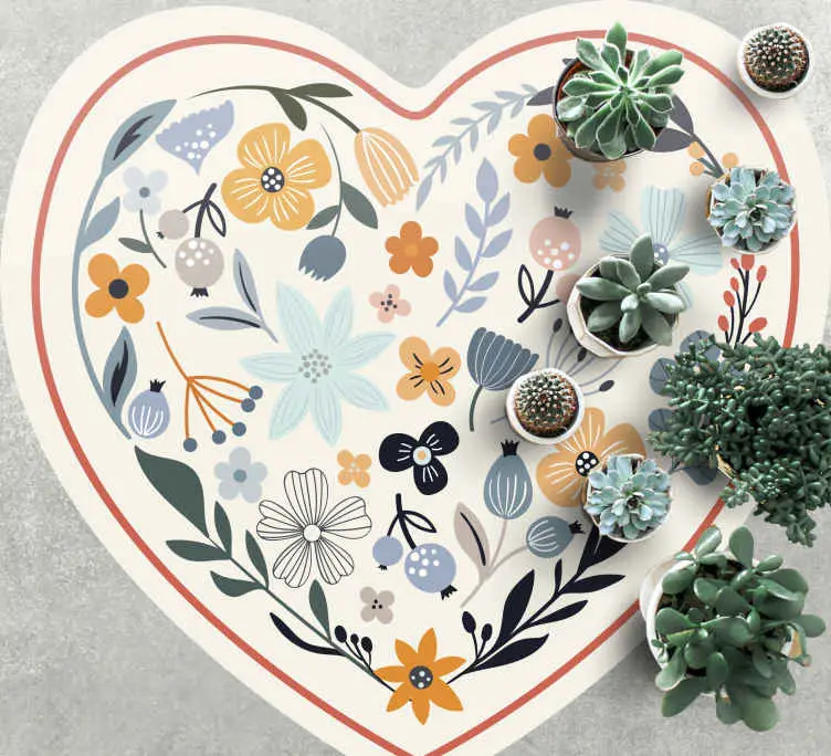 Premium Hjärtblomsterarrangemang Vinylmatta blommor och växter