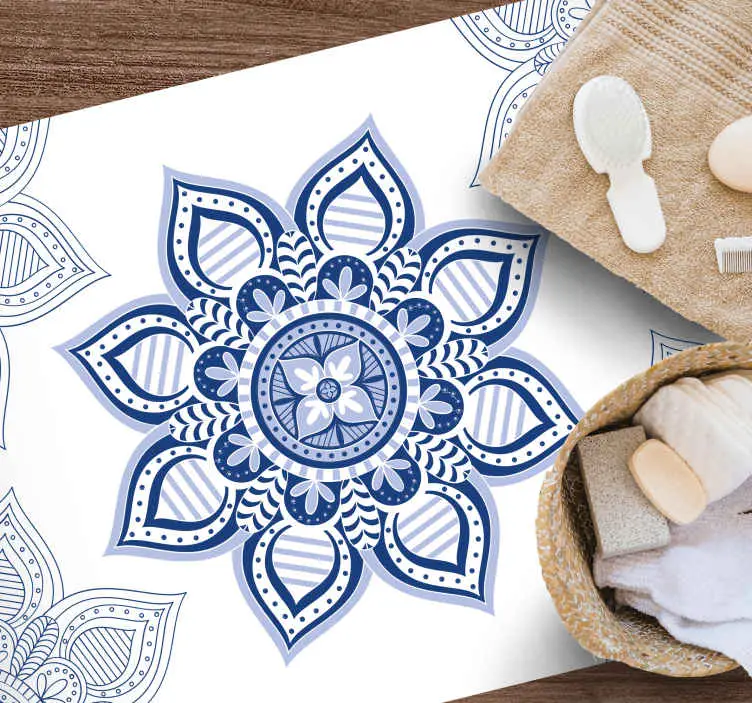 Invecklad blå blommig Vinylmatta Mandala Beställ idag