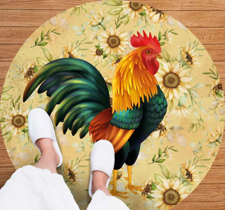 Rabatt Vinylmatta blommor och växter med färgglad tupp