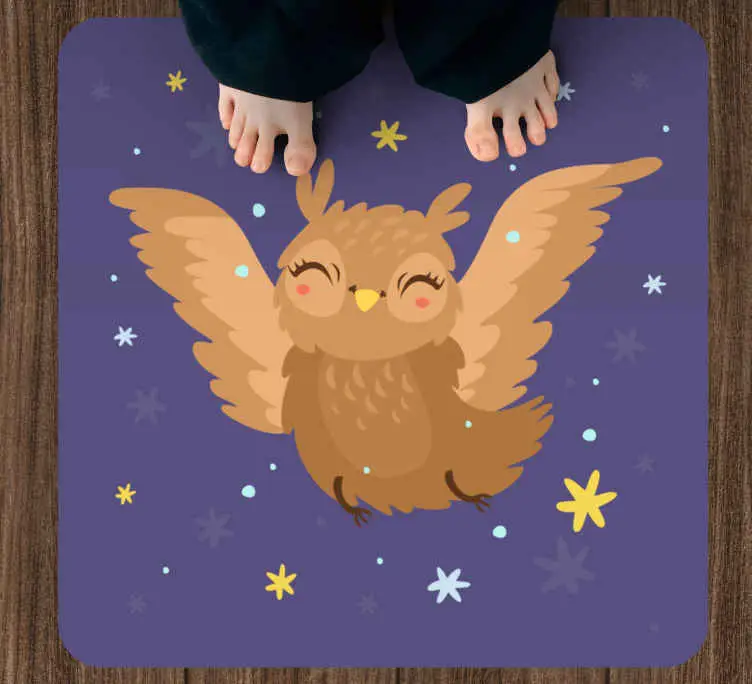 Söt uggla på natten illustration sovrum matta Nedsatt pris