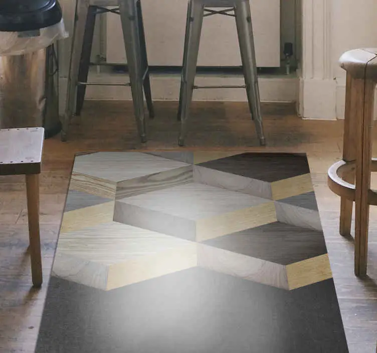 Extra rabatt Geometriskt kubiskt mönster Vinylmatta träeffekt