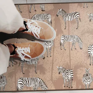 Zebra och palmer brun djurmatta Beställ nu