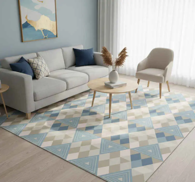 Nyhet Vinylmatta scandinaviska med geometriskt blått mönster