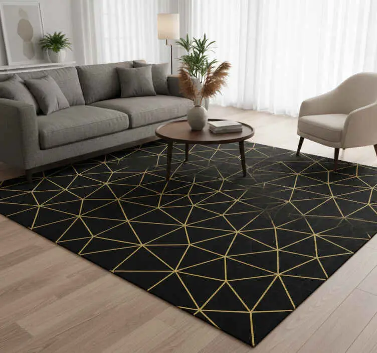 Kampanjpris Vinylmatta geometrisk midnattsguld geometrisk nät