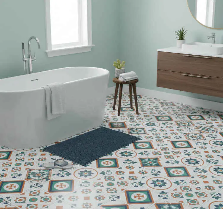 Outlet Vinylmatta badrum geometriska plattor