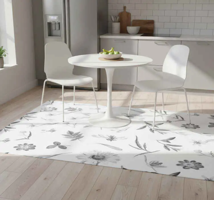 Erbjudandepris Vinylmatta kök grå vårblommor