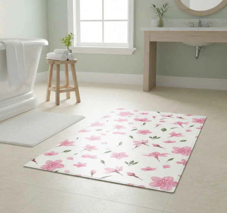 Vinylmatta badrum akvarellpastell rosa blommor Sänkt pris