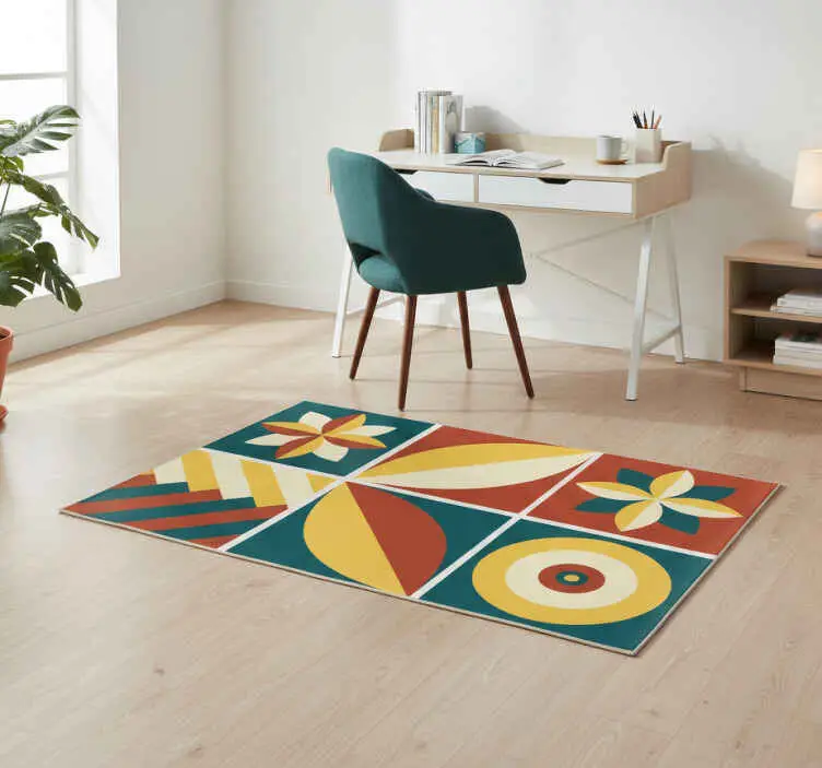 Bästa pris Vinylmatta geometrisk grön och orange mönster