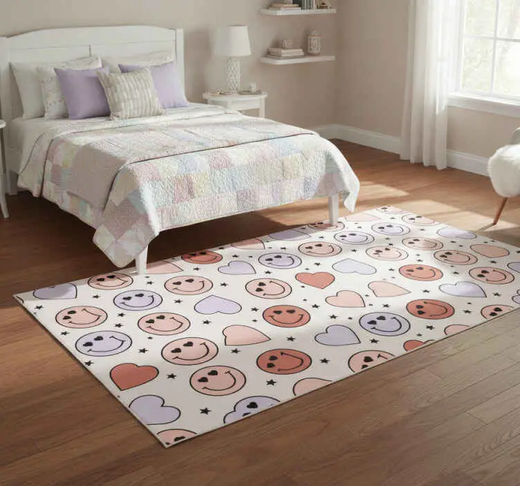 Kampanjpris Vinylmatta sovrum med kärlek och hjärtan smileys