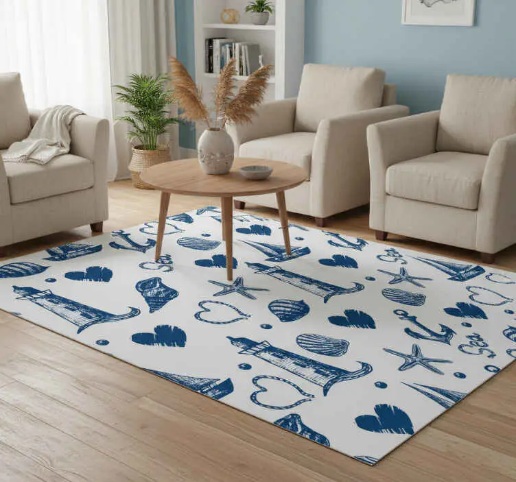Vinylmatta blommor och växter nautiskt mönster I lager