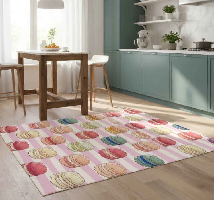 Snabb leverans Vinylmatta kök retro makroner