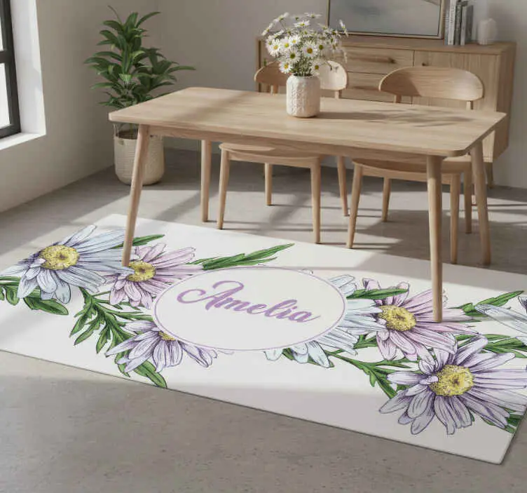 I lager Vinylmatta blommor och växter med namndesign