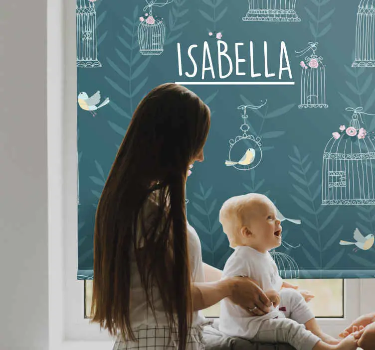 Endast denna vecka Blå fågelburar med namn Rrullgardin barn