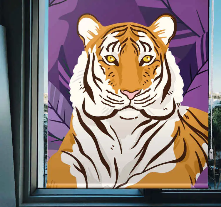 Tiger porträtt med löv Rullgardin djur Nedsatt pris