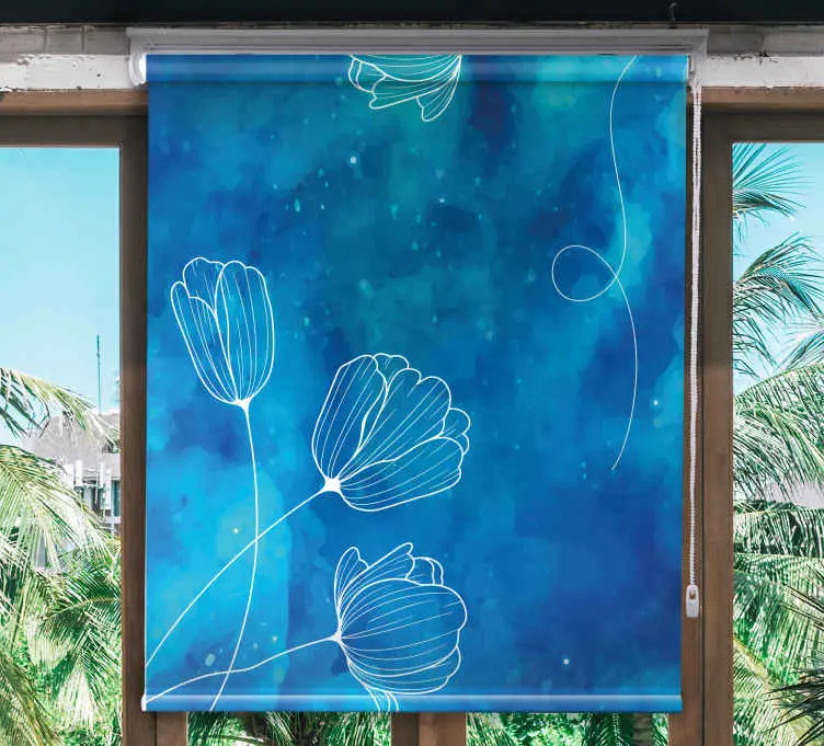 Blommor blå hand rita blommor och plantera rullgardiner Reapris