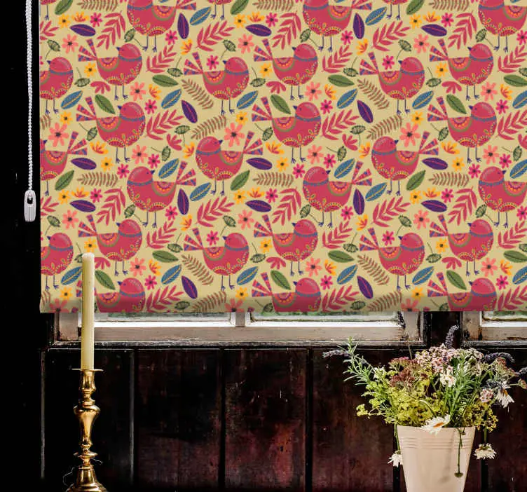 Färgglada fåglar folk konst mönster blomma rullgardin Sista chansen