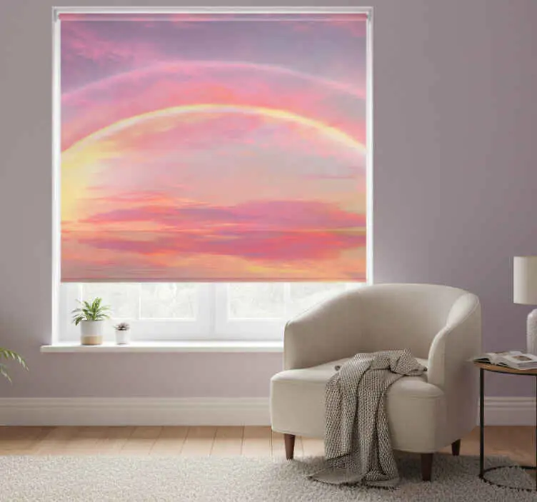 Rullgardin rosa himmel med regnbåge I lager