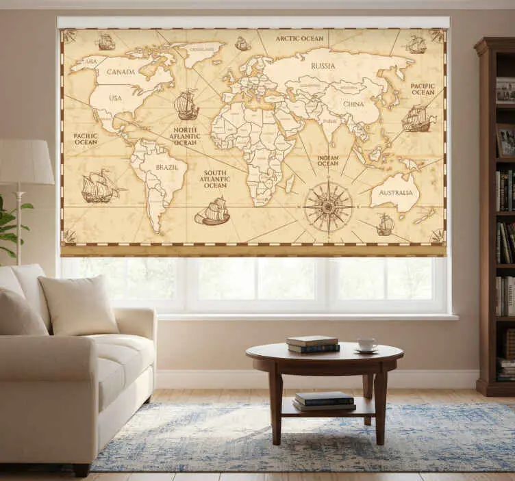 Trygg betalning Rullgardin beige vintage världskarta design