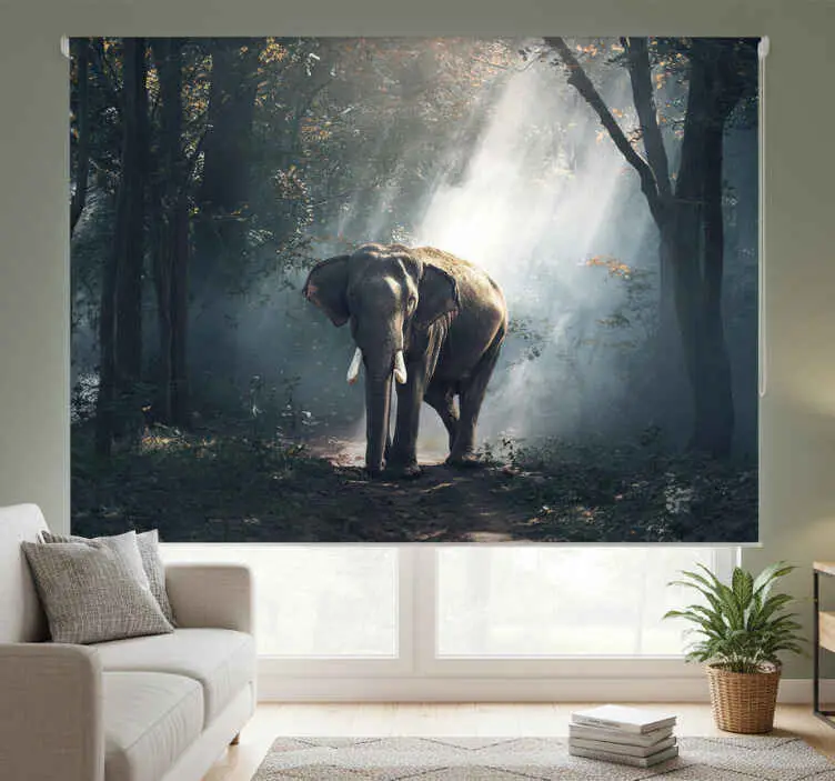 Rullgardin vardagsrum elefant i skogen Snabb leverans