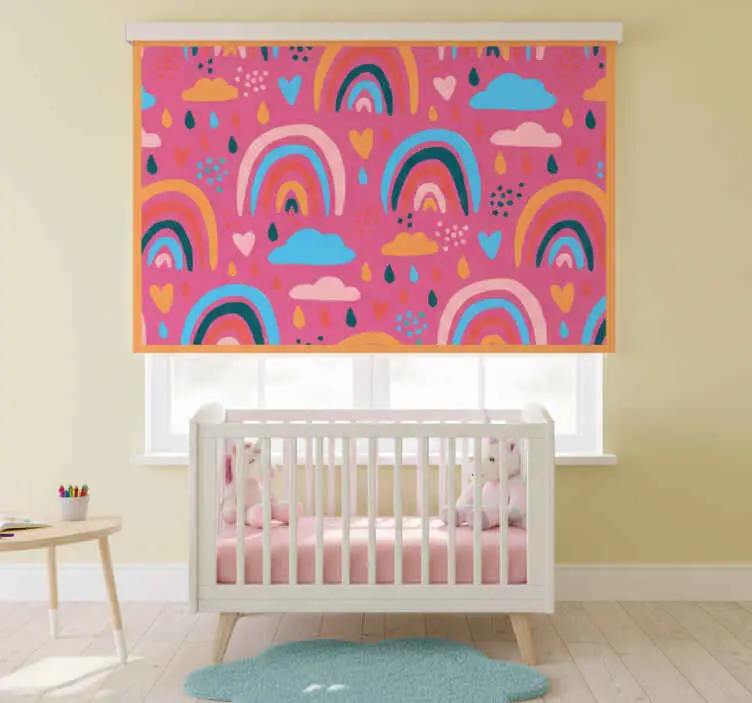 Rrullgardin barn minimalistiska regnbågar rosa bakgrund Köp online